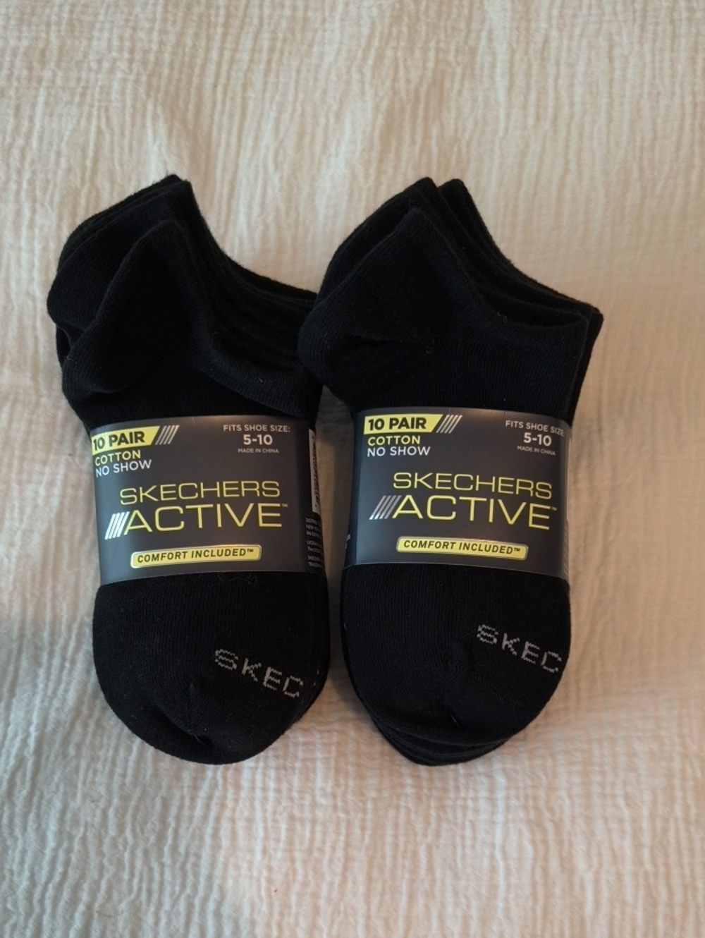 Skechers Active Womens 10-Pack (X2) Black No-Show Athletic Socks